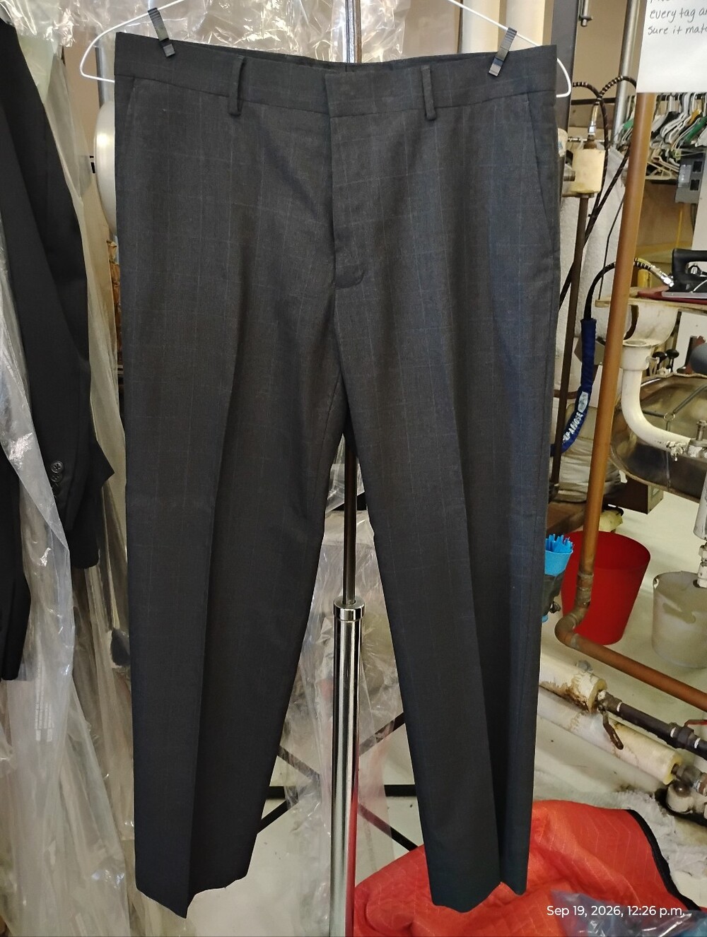 Perry Ellis Charcoal Plaid Dress Trousers